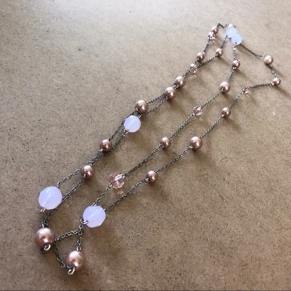 Silver Tone Opera Length Necklace with Pink & Silver Beaded Accents - Picture 5 of 5